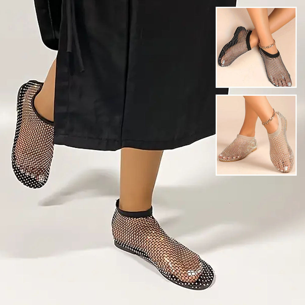 2024 New Women's Rhinestone Mesh Flat Sandals