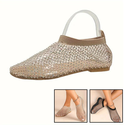 2024 New Women's Rhinestone Mesh Flat Sandals