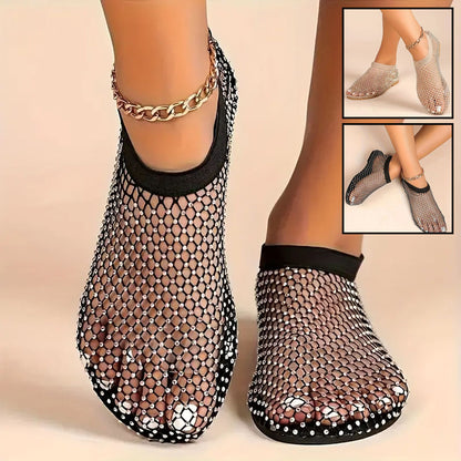 2024 New Women's Rhinestone Mesh Flat Sandals