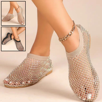 2024 New Women's Rhinestone Mesh Flat Sandals